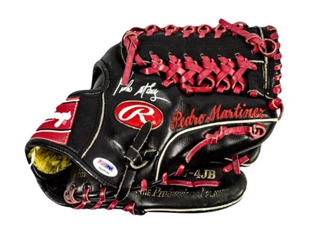 1999-2000 Pedro Martinez Autographed Game Worn Fielders Glove From Cy Young Years (PSA/DNA for Game Use)